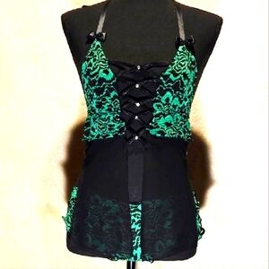 World Intimate, Emerald Green Lace, Sheer Intimate Set